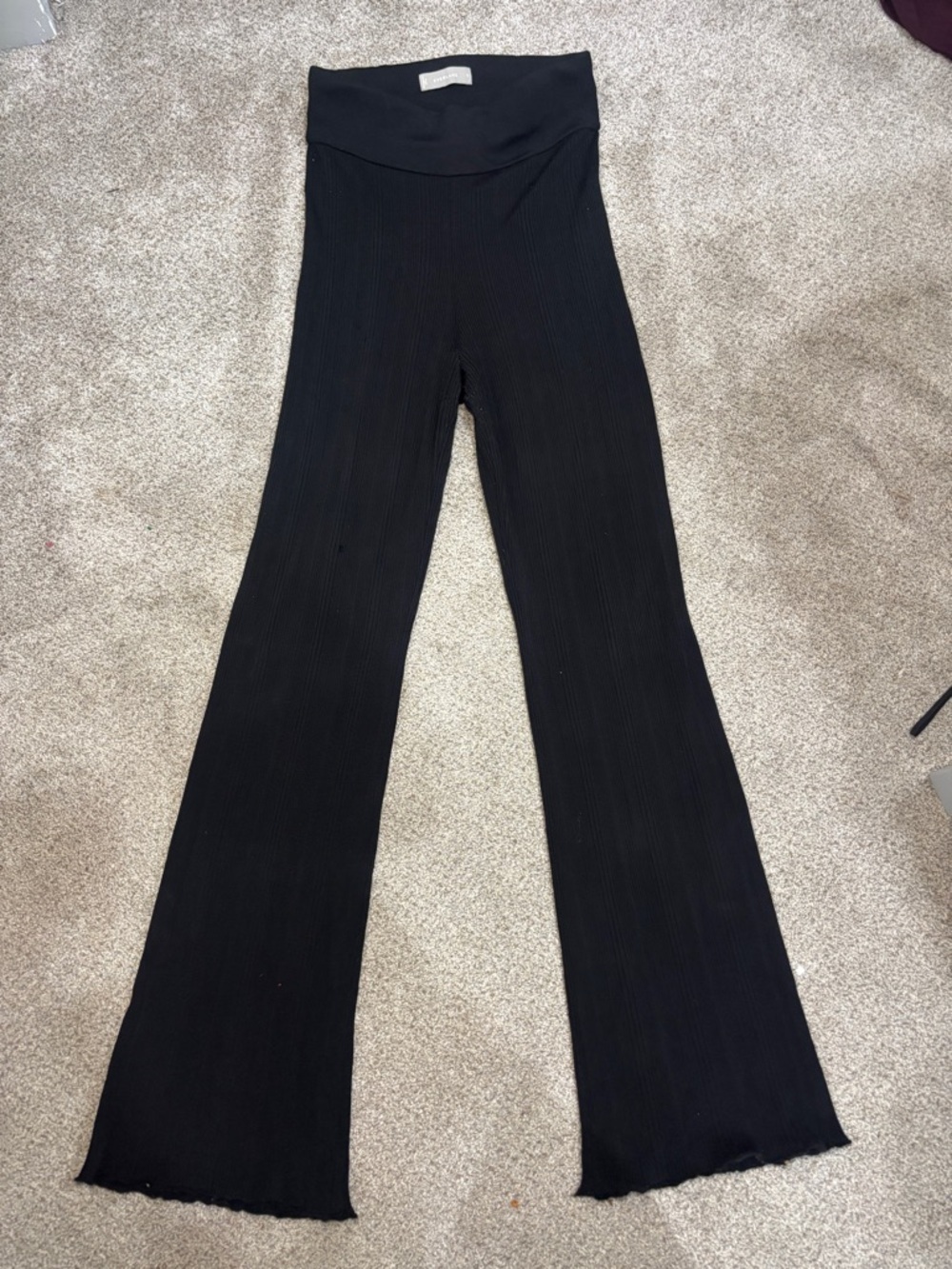 Everlane The Rib Knit Pant Lounge Flare Scalloped Hem Black S - Picture 2 of 13